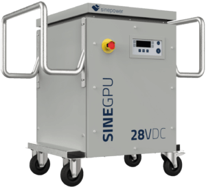 Sinepower mobile 28 VDC solid state ground power unit on a trolley